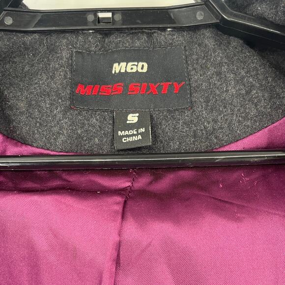 Y2K Miss Sixty Wool Military Hooded Pea Coat Sz S Double Breasted Goth Academia - Picture 7 of 12